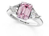 White gold Three-Stone Fancy Pink Emerald Cut Cut Diamond Ring with Trillion Side Stones and Four-Prong Setting_12