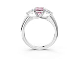 White gold Three-Stone Fancy Pink Emerald Cut Cut Diamond Ring with Trillion Side Stones and Four-Prong Setting_14