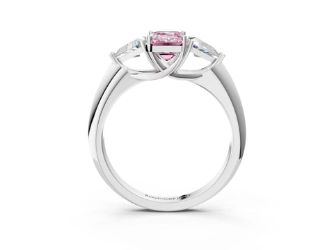 White gold Three-Stone Fancy Pink Emerald Cut Cut Diamond Ring with Trillion Side Stones and Four-Prong Setting_14