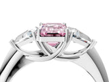 White gold Three-Stone Fancy Pink Emerald Cut Cut Diamond Ring with Trillion Side Stones and Four-Prong Setting_15