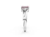 White gold Three-Stone Fancy Pink Emerald Cut Cut Diamond Ring with Trillion Side Stones on a Split Shank Band_14