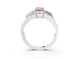 White gold Three-Stone Fancy Pink Emerald Cut Cut Diamond Ring with Trillion Side Stones on a Split Shank Band_15