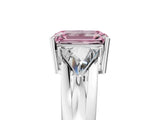 White gold Three-Stone Fancy Pink Emerald Cut Cut Diamond Ring with Trillion Side Stones on a Split Shank Band_17