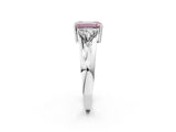 White gold Three-Stone Fancy Pink Emerald Cut Cut Diamond Ring with Trillion Side Stones on a Split Shank Band_2