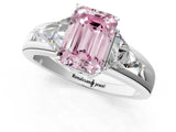 White gold Three-Stone Fancy Pink Emerald Cut Cut Diamond Ring with Trillion Side Stones on a Split Shank Band_31