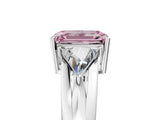 White gold Three-Stone Fancy Pink Emerald Cut Cut Diamond Ring with Trillion Side Stones on a Split Shank Band_5