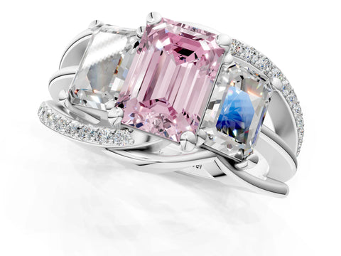White gold Three-Stone Fancy Pink Emerald Cut Cut Diamond Split Shank Prong Set Ring_25