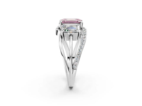 White gold Three-Stone Fancy Pink Emerald Cut Cut Diamond Split Shank Prong Set Ring_26