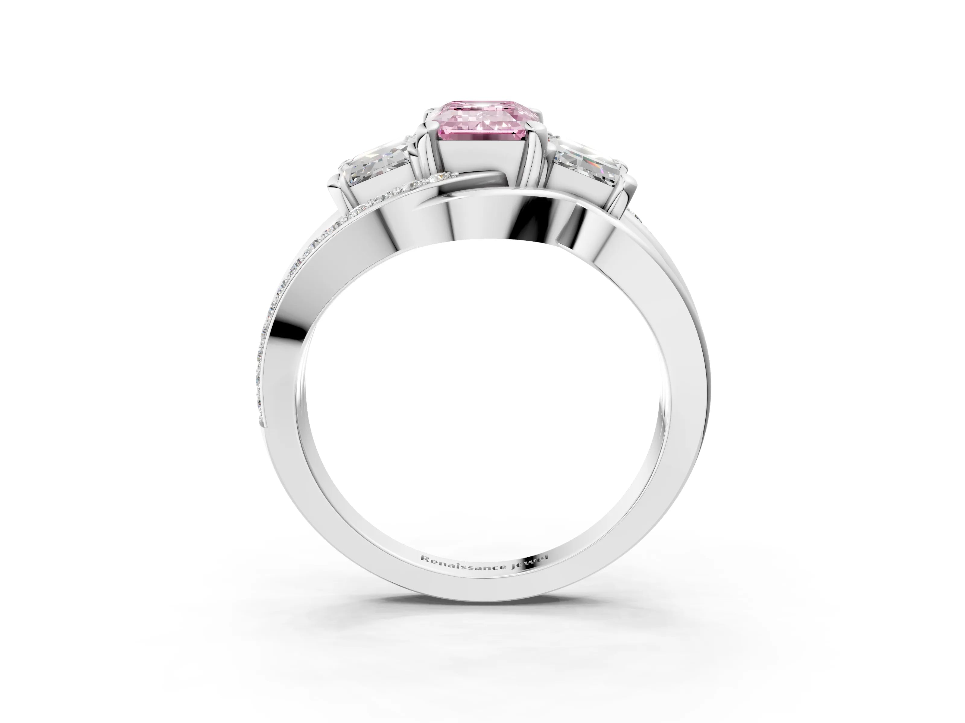 White gold Three-Stone Fancy Pink Emerald Cut Cut Diamond Split Shank Prong Set Ring_27