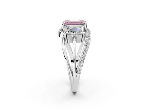 White gold Three-Stone Fancy Pink Emerald Cut Cut Diamond Split Shank Prong Set Ring_2