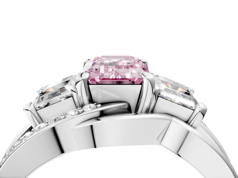 White gold Three-Stone Fancy Pink Emerald Cut Cut Diamond Split Shank Prong Set Ring_4