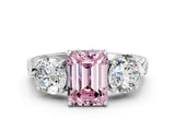 White gold Three-Stone Fancy Pink Emerald Cut Cut Milgrain Band Prong Setting Ring