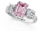 White gold Three-Stone Fancy Pink Emerald Cut Cut Milgrain Band Prong Setting Ring_1