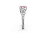 Silver Three-Stone 1.02 Carat E VS1 Emerald Cut Milgrain Pavé Engagement Ring