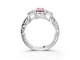 Silver Three-Stone 1.02 Carat E VS1 Emerald Cut Milgrain Pavé Engagement Ring