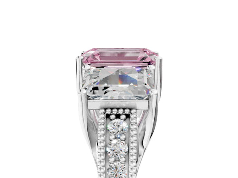 White gold Three-Stone Fancy Pink Emerald Cut Cut Milgrain Pavé Engagement Ring_17