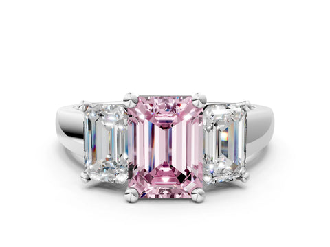 White gold Three-Stone Fancy Pink Emerald Cut Cut Solitaire Ring with Classic Prong Setting_12