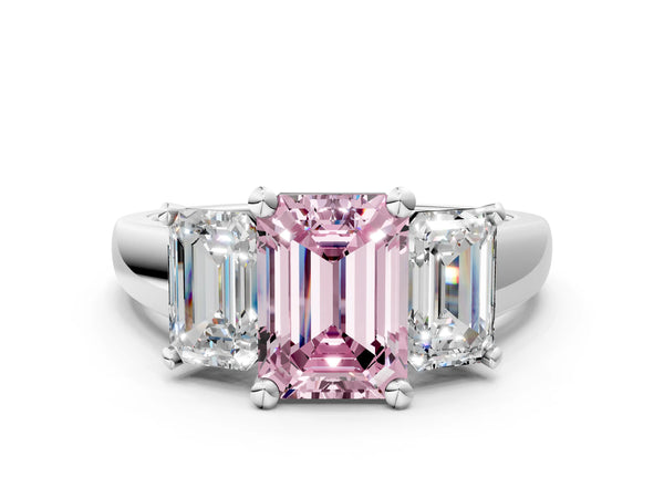 White gold Three-Stone Fancy Pink Emerald Cut Cut Solitaire Ring with Classic Prong Setting