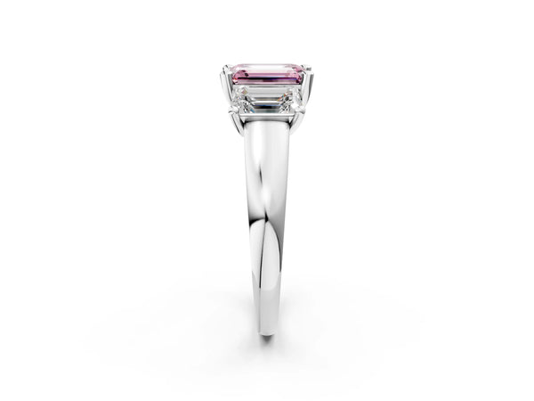 White gold Three-Stone Fancy Pink Emerald Cut Cut Solitaire Ring with Classic Prong Setting