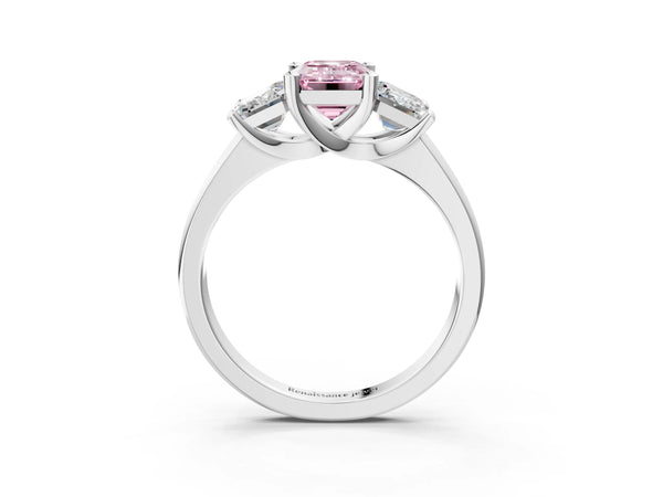 White gold Three-Stone Fancy Pink Emerald Cut Cut Solitaire Ring with Classic Prong Setting