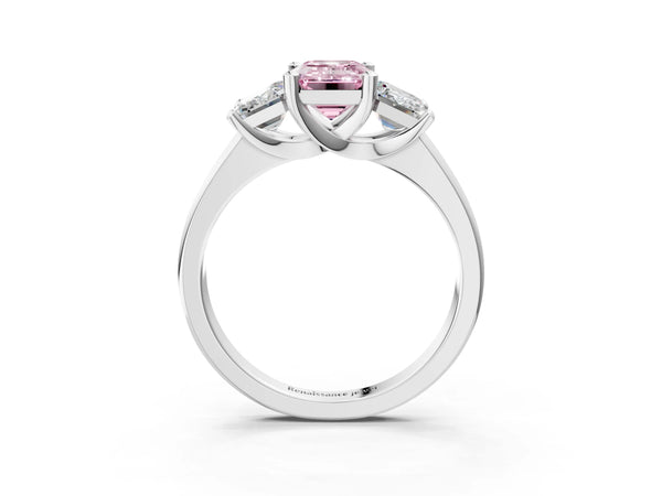 White gold Three-Stone Fancy Pink Emerald Cut Cut Solitaire Ring with Classic Prong Setting