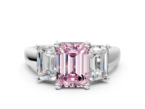 White gold Three-Stone Fancy Pink Emerald Cut Cut Solitaire Ring with Classic Prong Setting