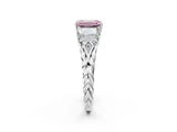 18K White Gold Three-Stone 3.01 Carat Pink VVS2 Emerald Diamond Braided Band Ring with Four-Prong Setting