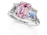 18K White Gold Three-Stone 3.01 Carat Pink VVS2 Emerald Diamond Braided Band Ring with Four-Prong Setting