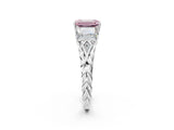 18K White Gold Three-Stone 3.01 Carat Pink VVS2 Emerald Diamond Braided Band Ring with Four-Prong Setting