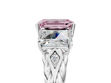 18K White Gold Three-Stone 3.01 Carat Pink VVS2 Emerald Diamond Braided Band Ring with Four-Prong Setting