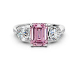 White gold Three-Stone Fancy Pink Emerald Cut Diamond Channel Set Engagement Ring with Prong Setting_12