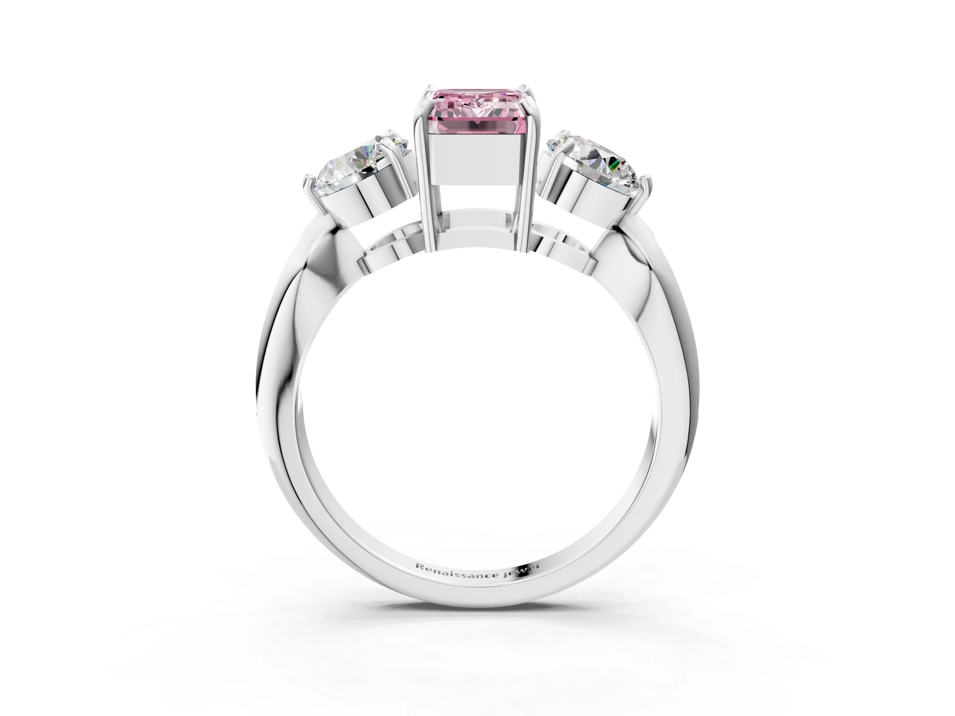 White gold Three-Stone Fancy Pink Emerald Cut Diamond Channel Set Engagement Ring with Prong Setting_15