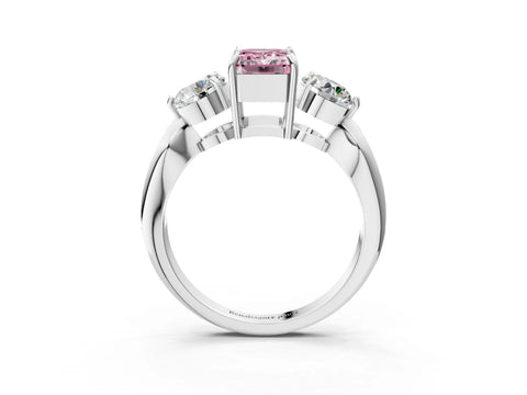 White gold Three-Stone Fancy Pink Emerald Cut Diamond Channel Set Engagement Ring with Prong Setting_15