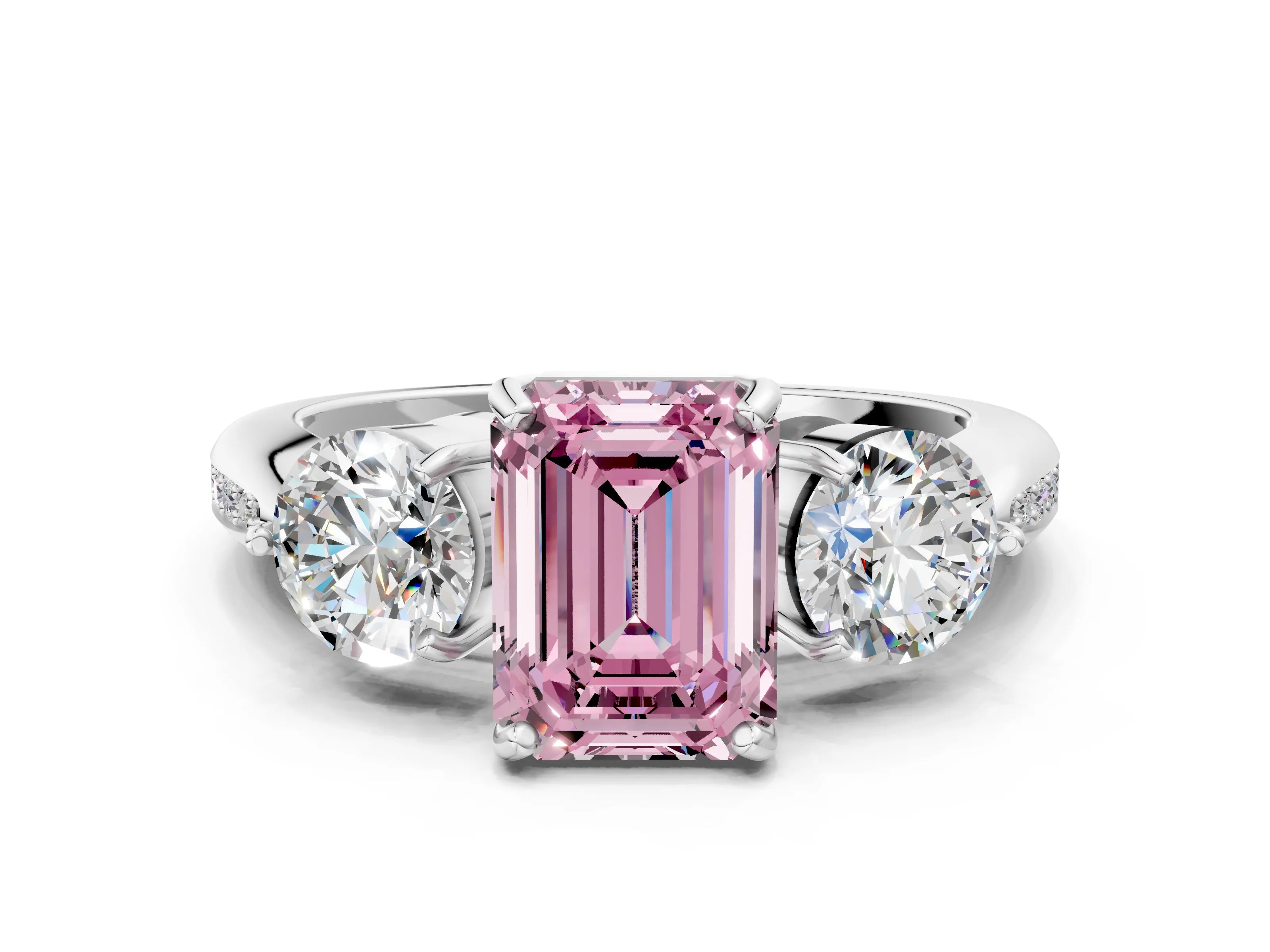 White gold Three-Stone Fancy Pink Emerald Cut Diamond Channel Set Engagement Ring with Prong Setting_24