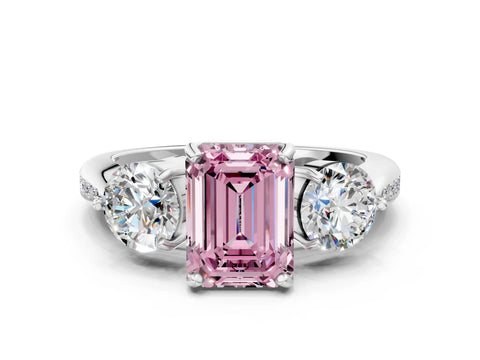 White gold Three-Stone Fancy Pink Emerald Cut Diamond Channel Set Engagement Ring with Prong Setting_24