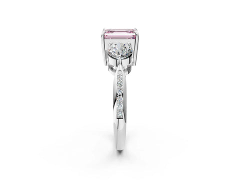White gold Three-Stone Fancy Pink Emerald Cut Diamond Channel Set Engagement Ring with Prong Setting_26