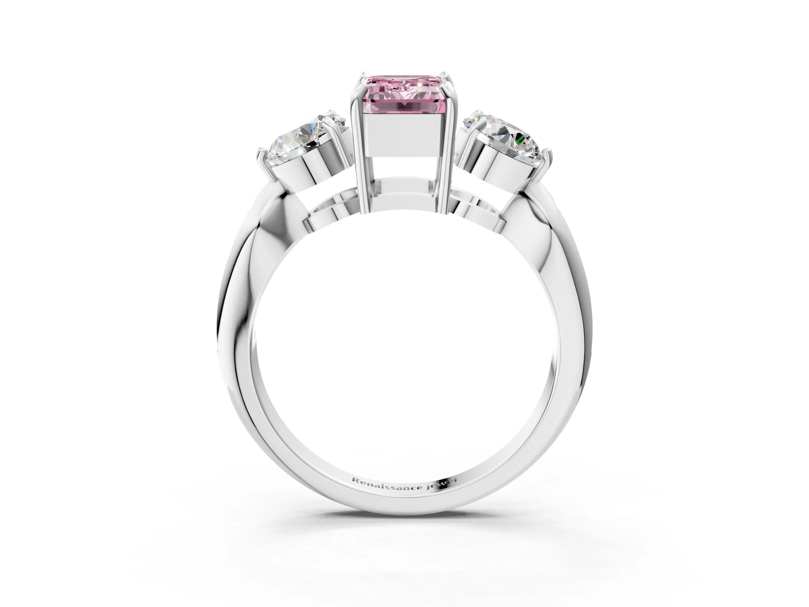 White gold Three-Stone Fancy Pink Emerald Cut Diamond Channel Set Engagement Ring with Prong Setting_27
