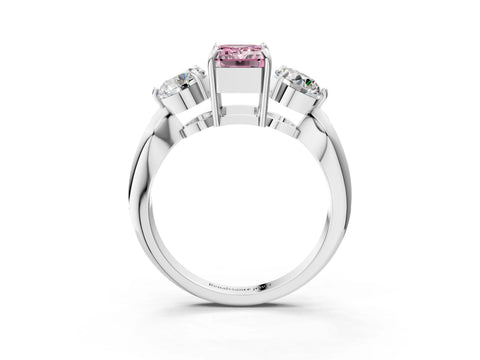 White gold Three-Stone Fancy Pink Emerald Cut Diamond Channel Set Engagement Ring with Prong Setting_27