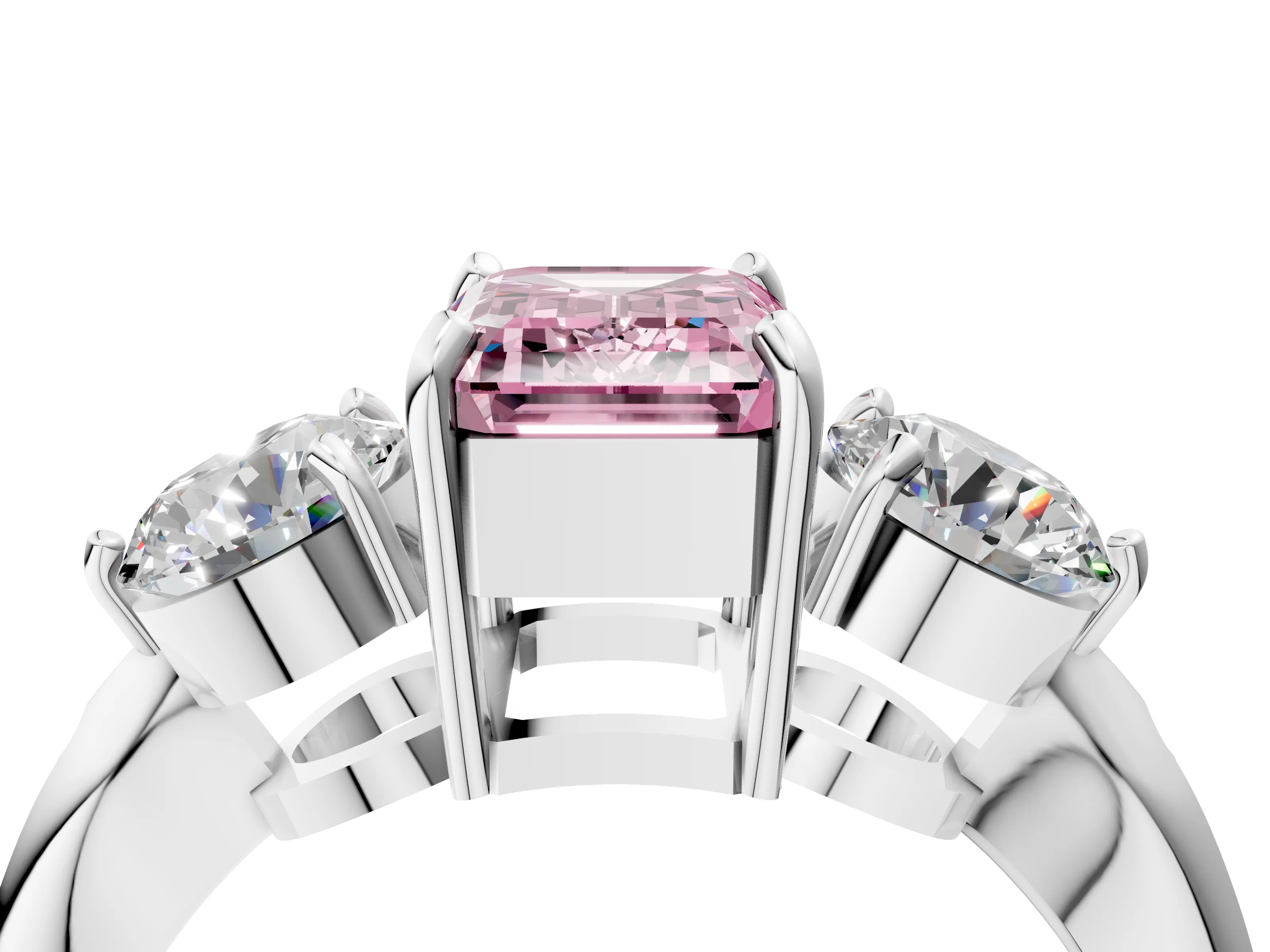 White gold Three-Stone Fancy Pink Emerald Cut Diamond Channel Set Engagement Ring with Prong Setting_28
