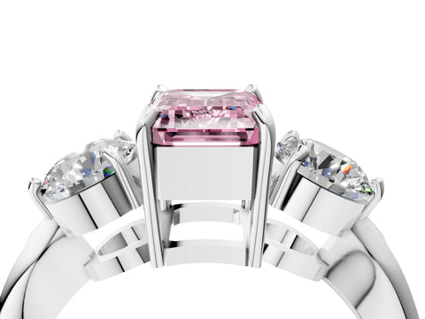 White gold Three-Stone Fancy Pink Emerald Cut Diamond Channel Set Engagement Ring with Prong Setting_28