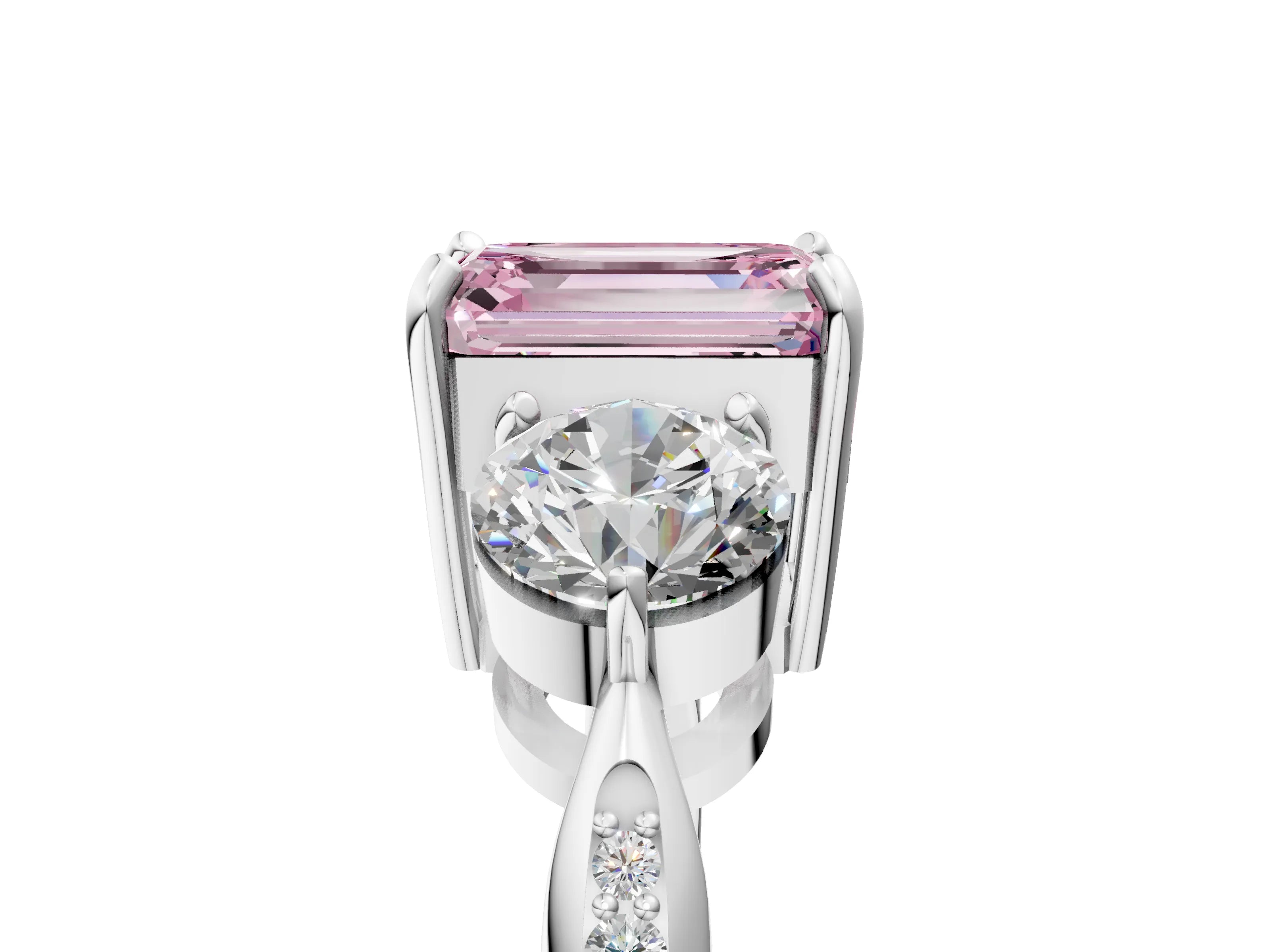 White gold Three-Stone Fancy Pink Emerald Cut Diamond Channel Set Engagement Ring with Prong Setting_29