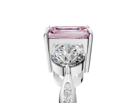 White gold Three-Stone Fancy Pink Emerald Cut Diamond Channel Set Engagement Ring with Prong Setting_29