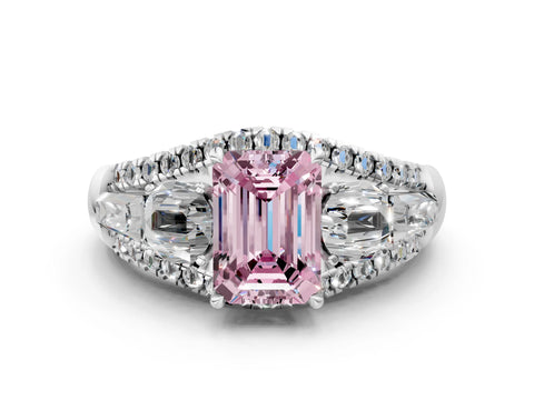 White gold Three-Stone Fancy Pink Emerald Cut Diamond Engagement Ring with Pave Band and Prong Setting_18