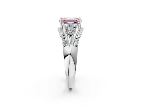 White gold Three-Stone Fancy Pink Emerald Cut Diamond Engagement Ring with Pave Band and Prong Setting_20