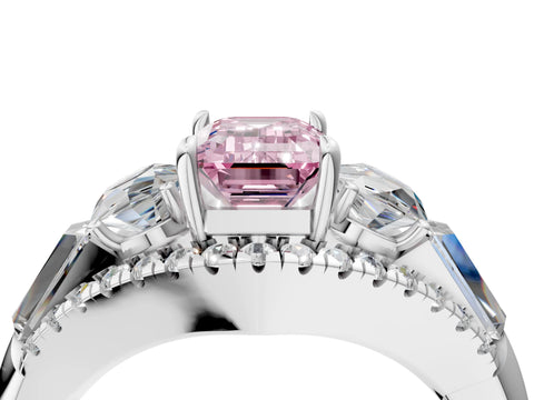 White gold Three-Stone Fancy Pink Emerald Cut Diamond Engagement Ring with Pave Band and Prong Setting_22