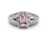 White gold Three-Stone Fancy Pink Emerald Cut Diamond Engagement Ring with Pave Band and Prong Setting_24