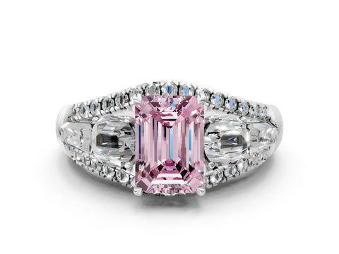White gold Three-Stone Fancy Pink Emerald Cut Diamond Engagement Ring with Pave Band and Prong Setting_24