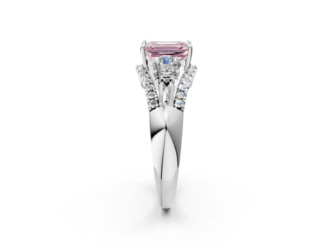 White gold Three-Stone Fancy Pink Emerald Cut Diamond Engagement Ring with Pave Band and Prong Setting_26