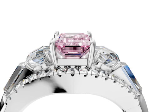 White gold Three-Stone Fancy Pink Emerald Cut Diamond Engagement Ring with Pave Band and Prong Setting_28