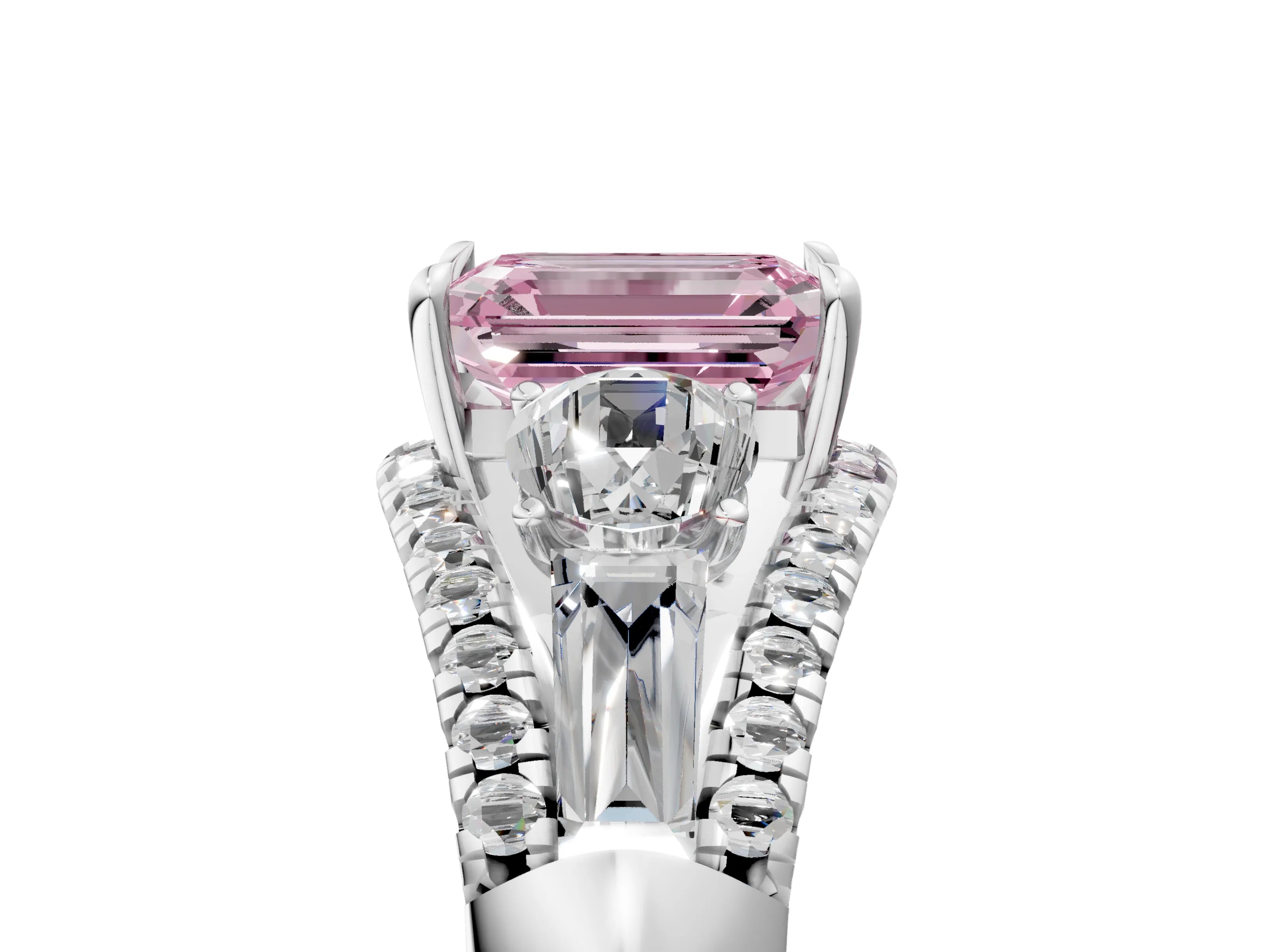 White gold Three-Stone Fancy Pink Emerald Cut Diamond Engagement Ring with Pave Band and Prong Setting_29